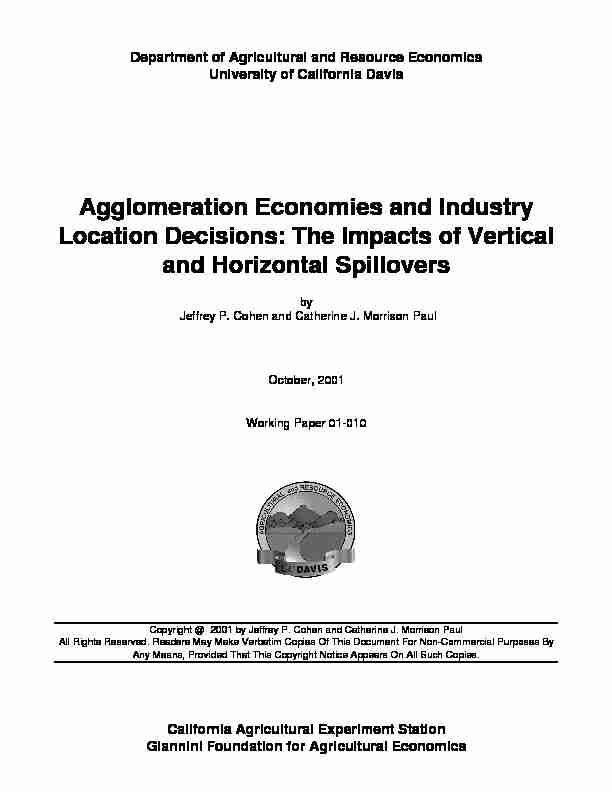 Agglomeration Economies and Industry Location Decisions: The