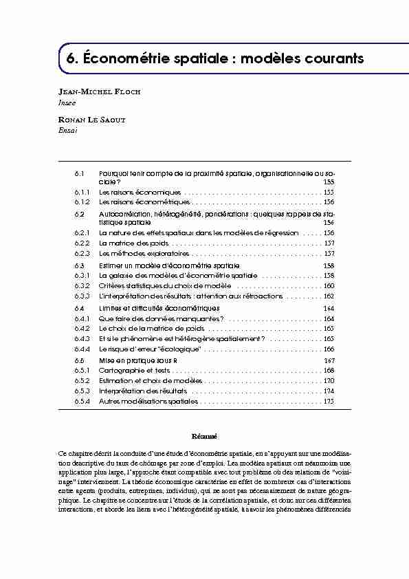 [PDF] 6 Économétrie spatiale : modèles courants - Insee