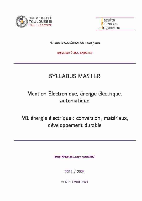 SYLLABUS MASTER Mention Electronique énergie électrique