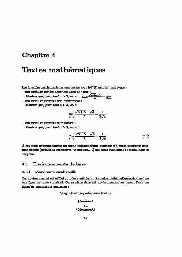 Chapitre 4 - Textes mathématiques
