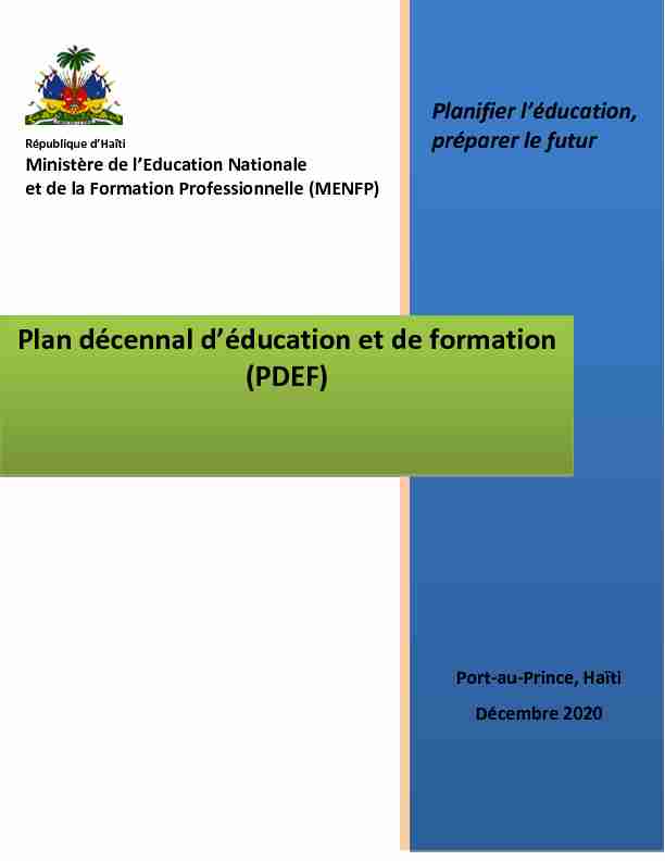 Plan décennal déducation et de formation (PDEF)