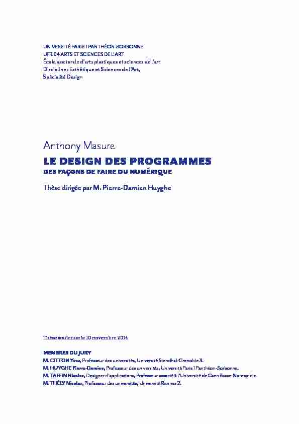 Le Design des programmes. Des façons de faire du numérique