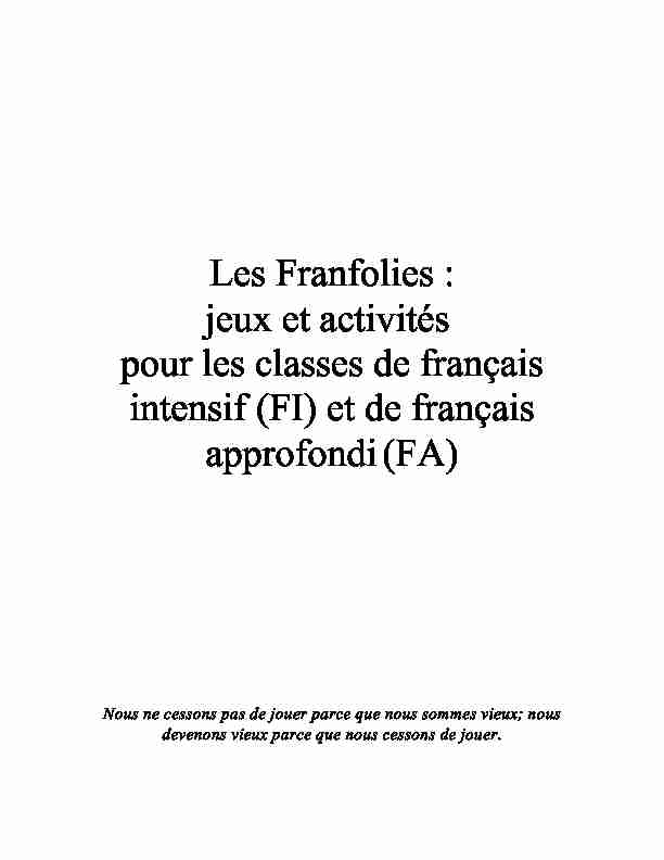 Les Franfolies : jeux et activités pour les classes de français intensif