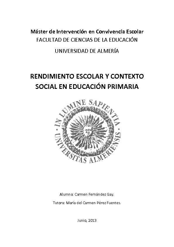 [PDF] RENDIMIENTO ESCOLAR Y CONTEXTO SOCIAL EN EDUCACIÓN