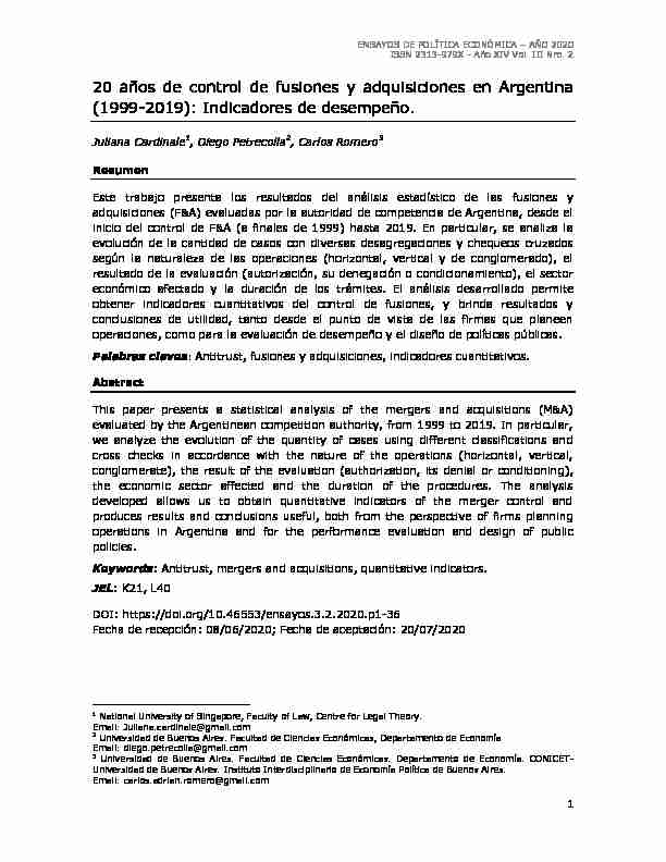 20 años de control de fusiones y adquisiciones en Argentina (1999