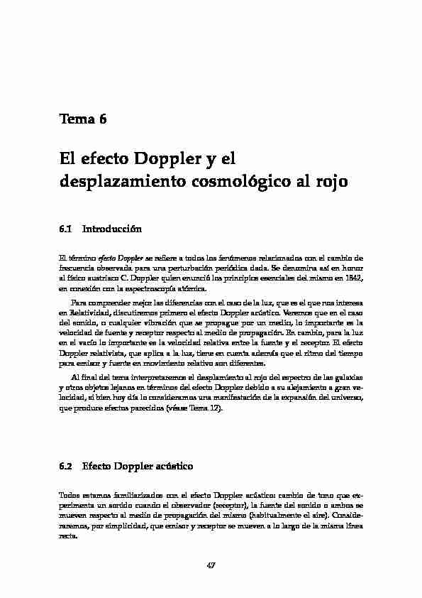 Tema 6 - El efecto Doppler y el desplazamiento cosmol´ogico al rojo