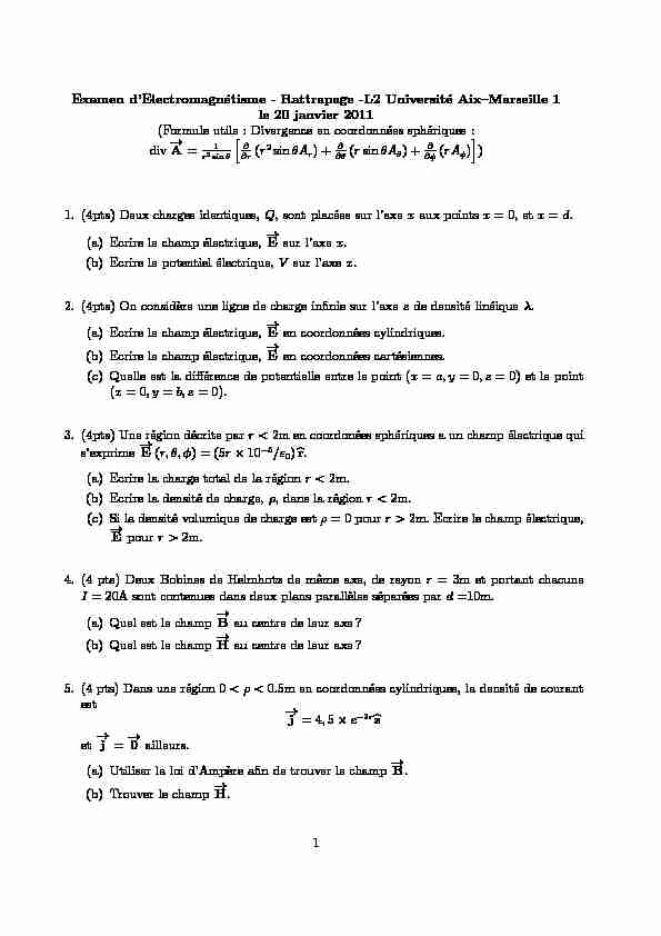 Examen dElectromagnétisme - Rattrapage -L2 Université Aix