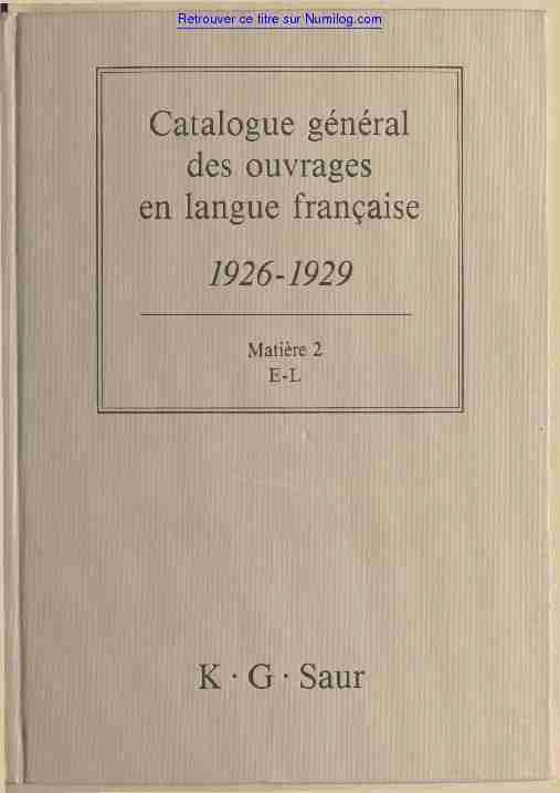 Catalogue général des ouvrages en langue française 1926-1929