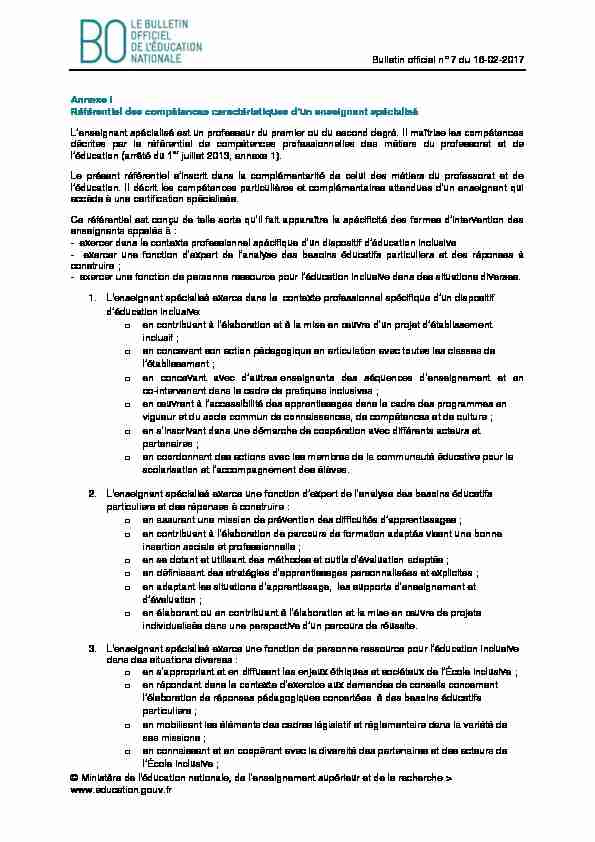 Bulletin officiel n° 7 du 16-02-2017 © Ministère de léducation