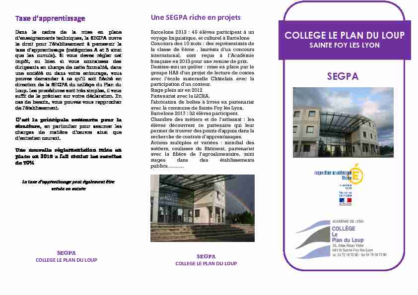 [PDF] SEGPA Une SEGPA riche en projets - Collège Le Plan du Loup