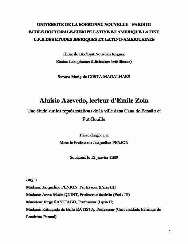 Aluísio Azevedo lecteur dEmile Zola