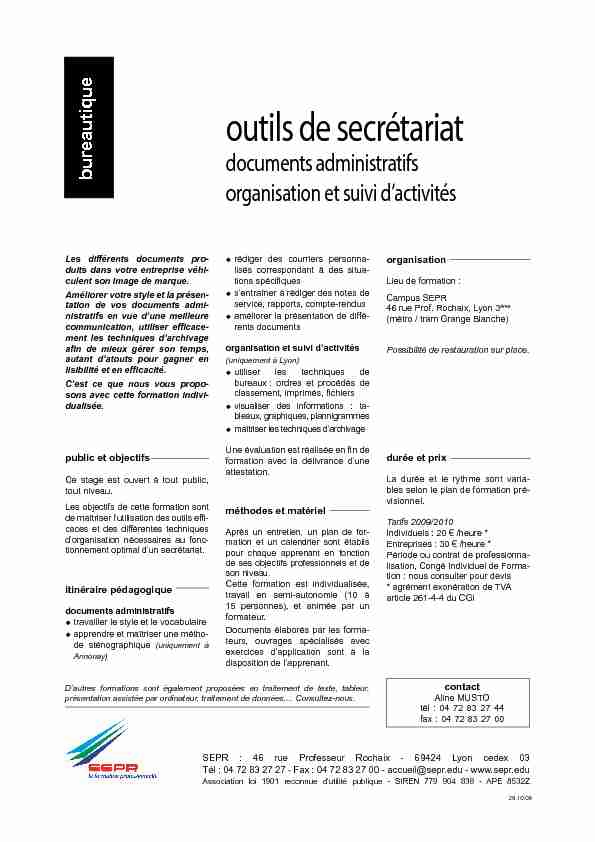 [PDF] outils de secrétariat - SEPR