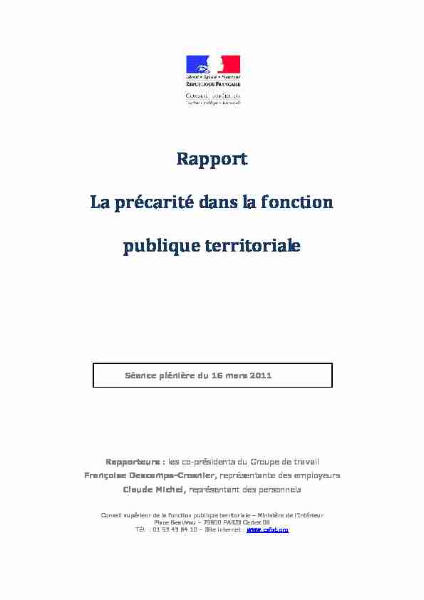[PDF] rapport sur la précarité dans la FPT - La Gazette des Communes