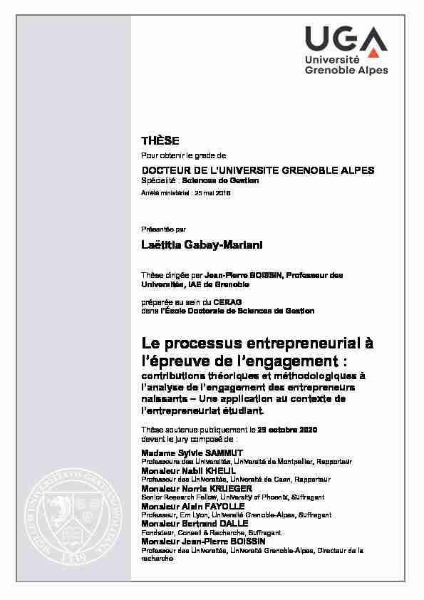 [PDF] Le processus entrepreneurial à lépreuve de lengagement : - Thesesfr