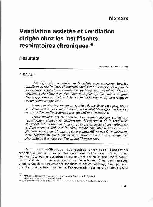 [PDF] Ventilation assistée et ventilation dirigée chez les  - Kinedoc