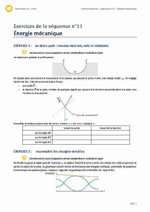 Exercices de la séquence n°11 - Énergie mécanique