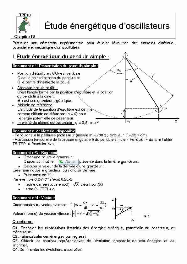 [PDF] I Étude énergétique du pendule simple - Labo TP