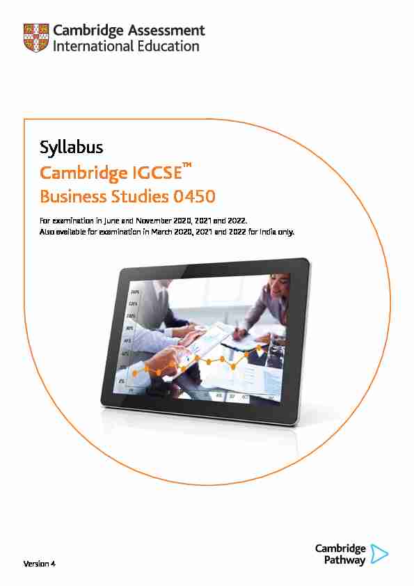 Syllabus Cambridge IGCSE™ Business Studies 0450