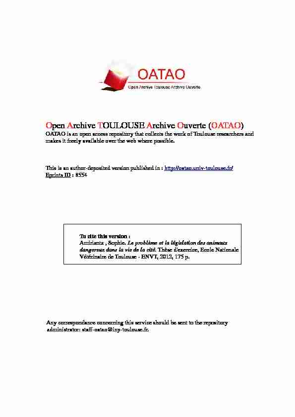 [PDF] Le problème et la législation des animaux dangereux dans  - OATAO