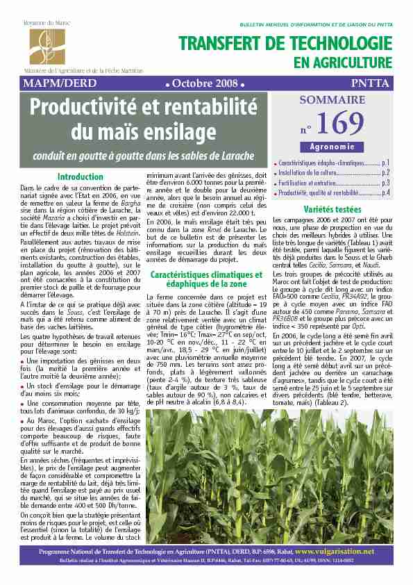 Productivité et rentabilité du maïs ensilage