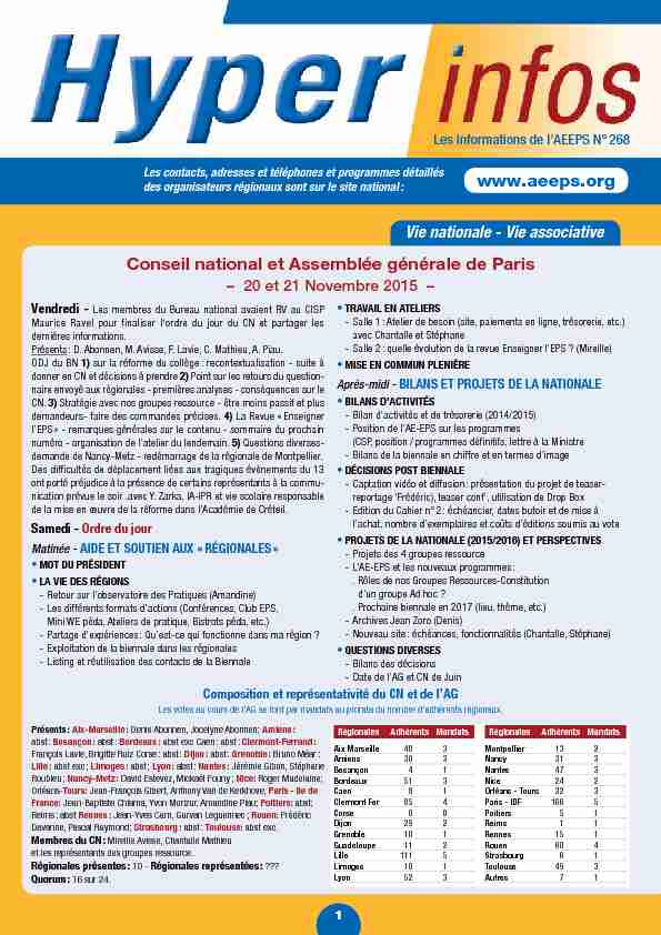 www.aeeps.org Conseil national et Assemblée générale de Paris