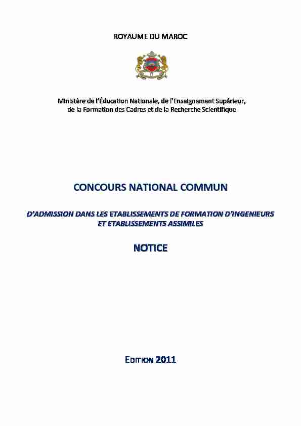 CONCOURS NATIONAL COMMUN NOTICE