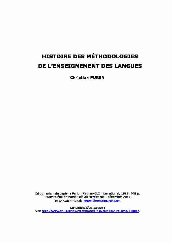 HISTOIRE DES MÉTHODOLOGIES DE LENSEIGNEMENT DES