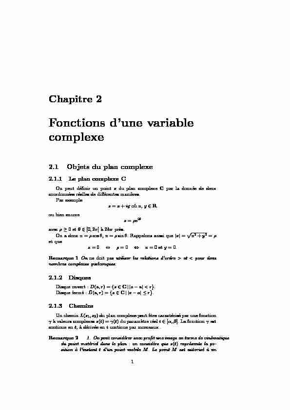 Chapitre 2 - Fonctions dune variable complexe