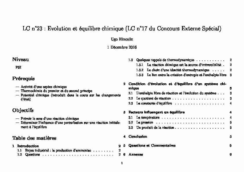 LC n°23 : Evolution et équilibre chimique (LC n°17 du Concours