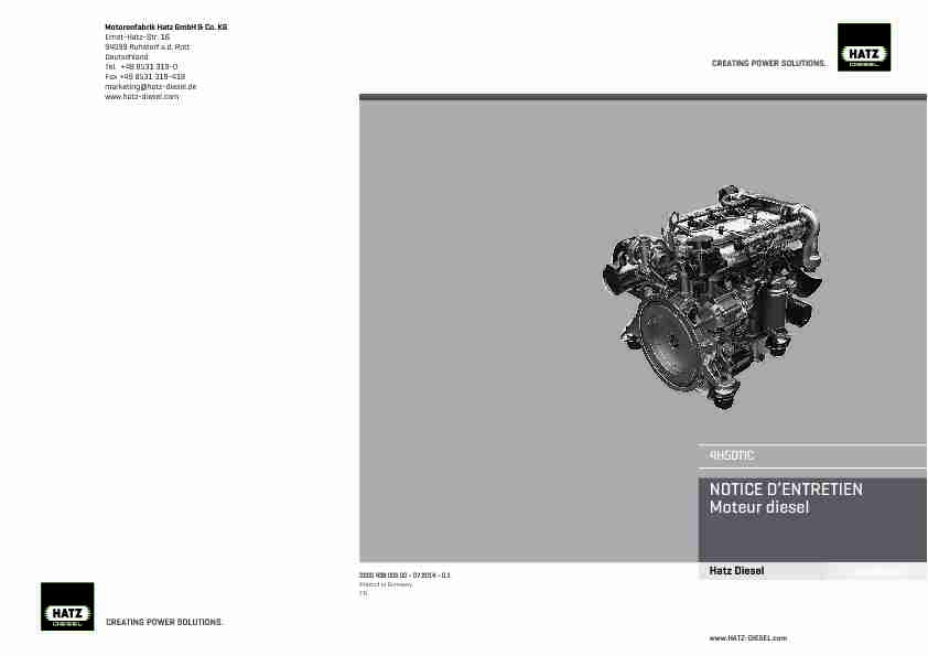 [PDF] NOTICE DENTRETIEN Moteur diesel - Hatz Diesel