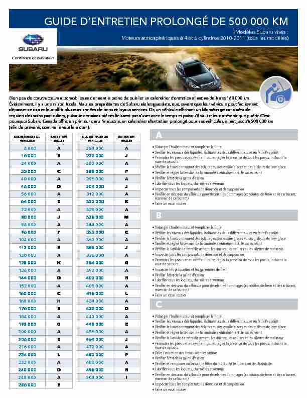 [PDF] GUIDE DENTRETIEN PROLONGÉ DE 500 000 KM - Subaru Canada