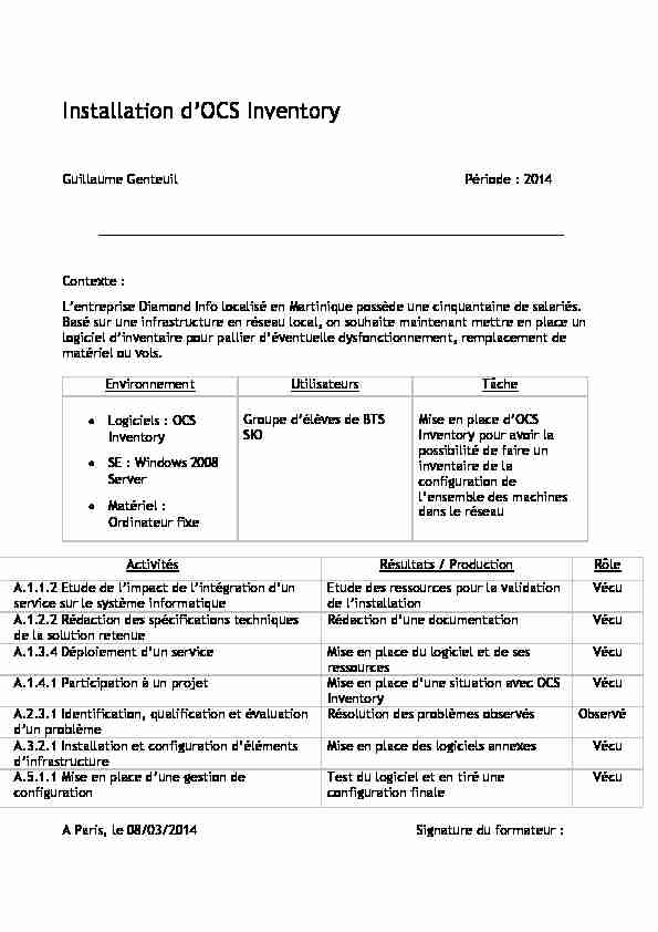 [PDF] Installation dOCS Inventory - Guillaume Genteuil Baringthon