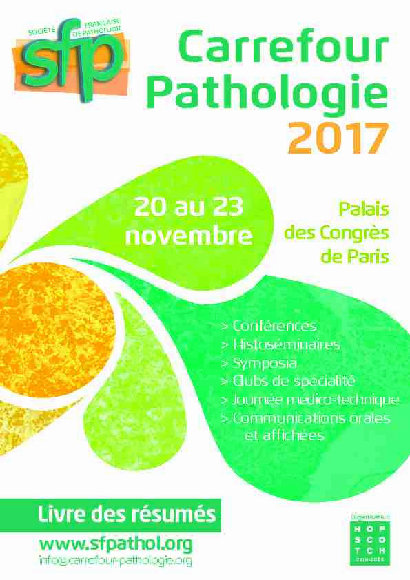 [PDF] Livre des résumés - Carrefour Pathologie 2017