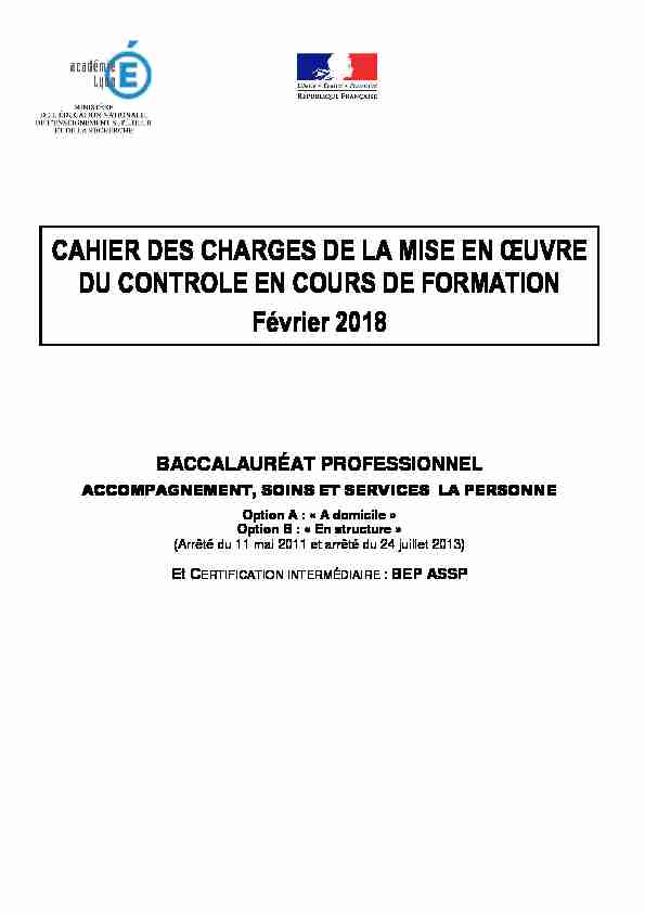 [PDF] cahier des charges CCF bac pro ASSP option D et S  - SBSSA - Lyon