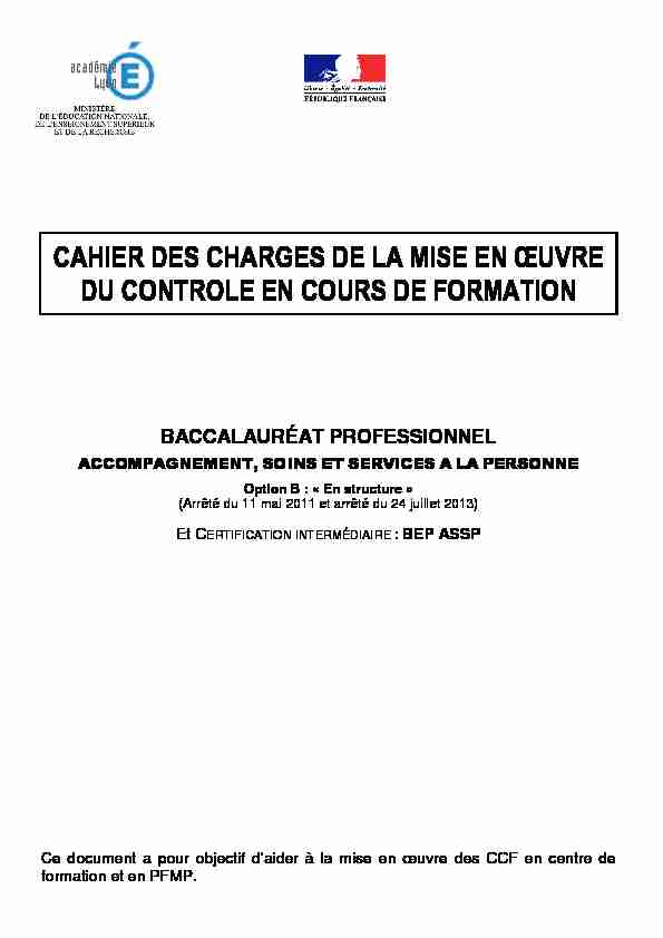 [PDF] Bac ASSP Cahier des charges mise en oeuvre CCF