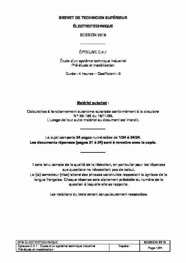 [PDF] BTS électrotechnique sujet épreuve E41 - Eduscol