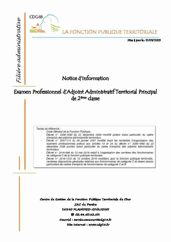[PDF] Examen professionnel - Adjoint Administratif Principal de 2e classe