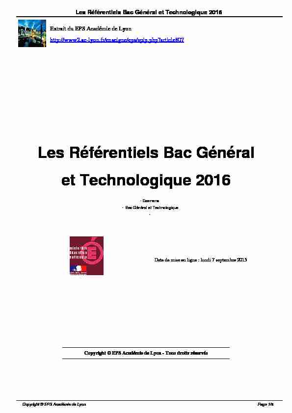 Les Référentiels Bac Général et Technologique 2016