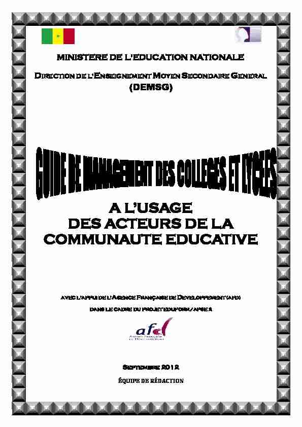 A LUSAGE DES ACTEURS DE LA COMMUNAUTE EDUCATIVE