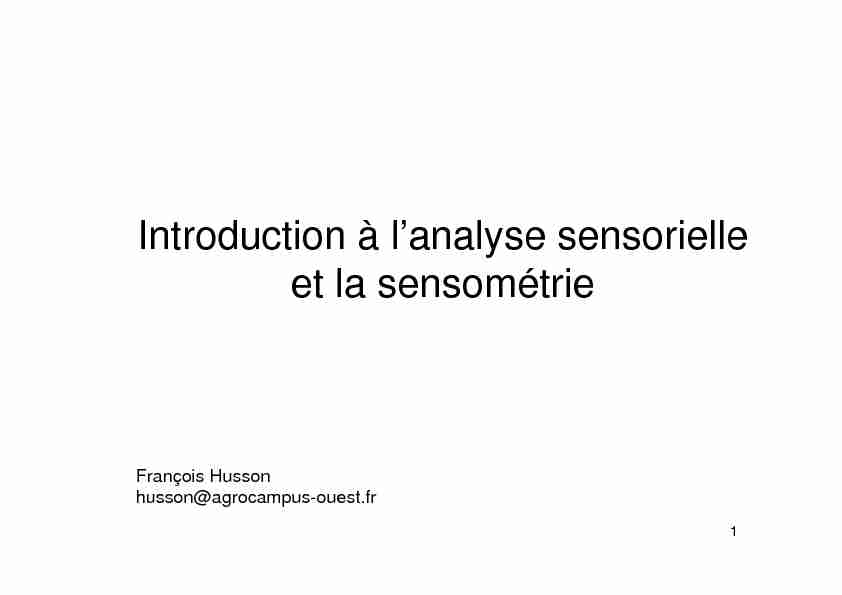 Introduction à l’analyse sensorielle et  - Agrocampus Ouest