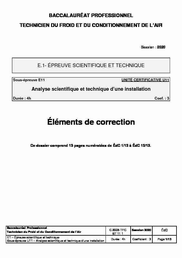 BAC PRO TFCA épreuve U11 éléments de correction 2020