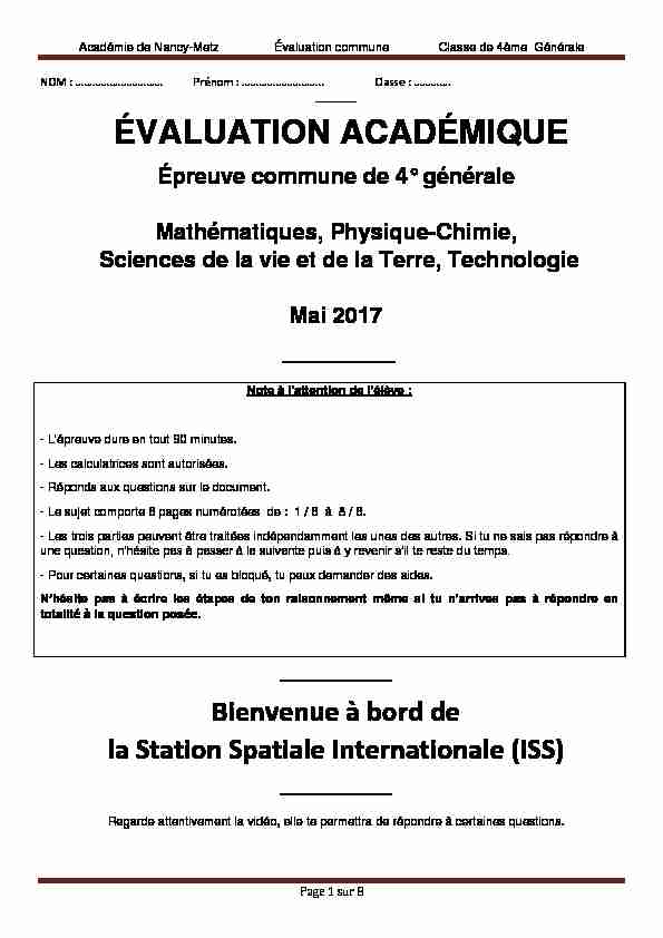 [PDF] Académie de Nancy-Metz Évaluation commune Classe de 4ème