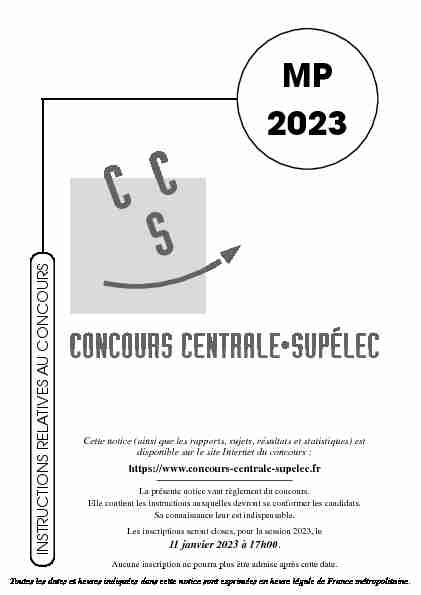 Notice pour le Concours Centrale-Supélec 2022 - Filière MP