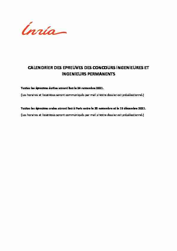 [PDF] CALENDRIER DES EPREUVES DES CONCOURS INGENIEURES