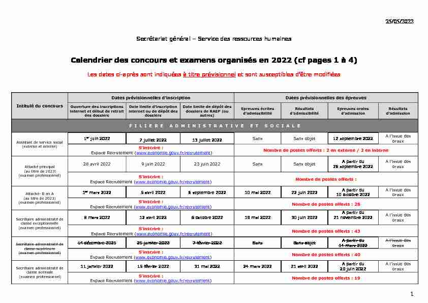 [PDF] Calendrier des concours et examens organisés en 2022 (cf pages 1