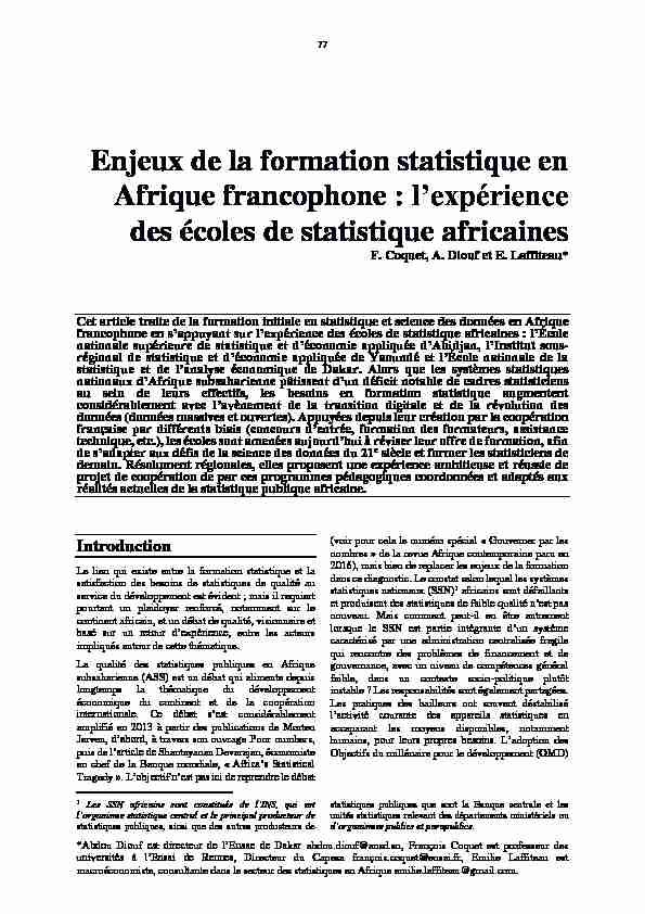 [PDF] Enjeux de la formation statistique en Afrique francophone - Insee