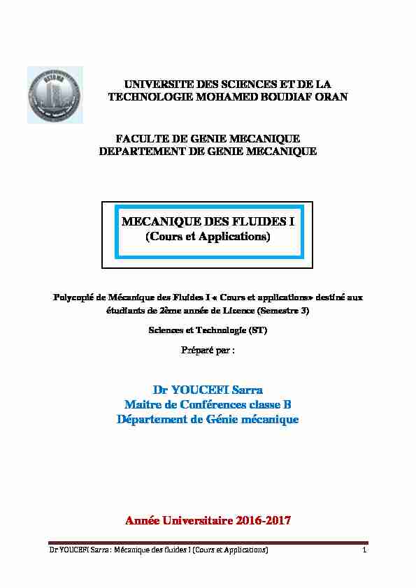 [PDF] MECANIQUE DES FLUIDES I - USTO