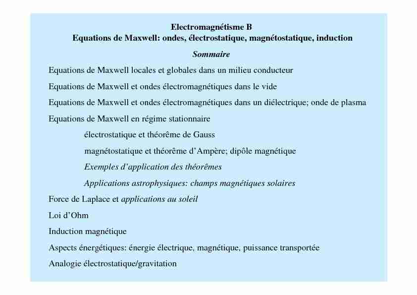 [PDF] Electromagnétisme B Equations de Maxwell - LESIA