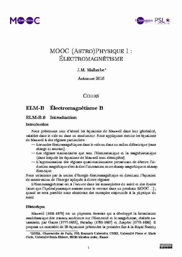MOOC (Astro)Physique I : Électromagnétisme