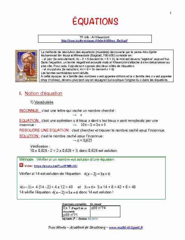 [PDF] ÉQUATIONS - maths et tiques